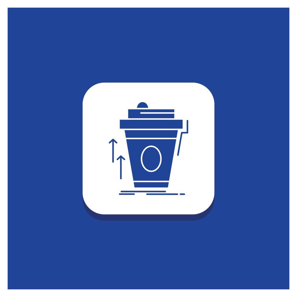 botón redondo azul para el producto. promoción. café. taza. icono de glifo de marketing de marca vector