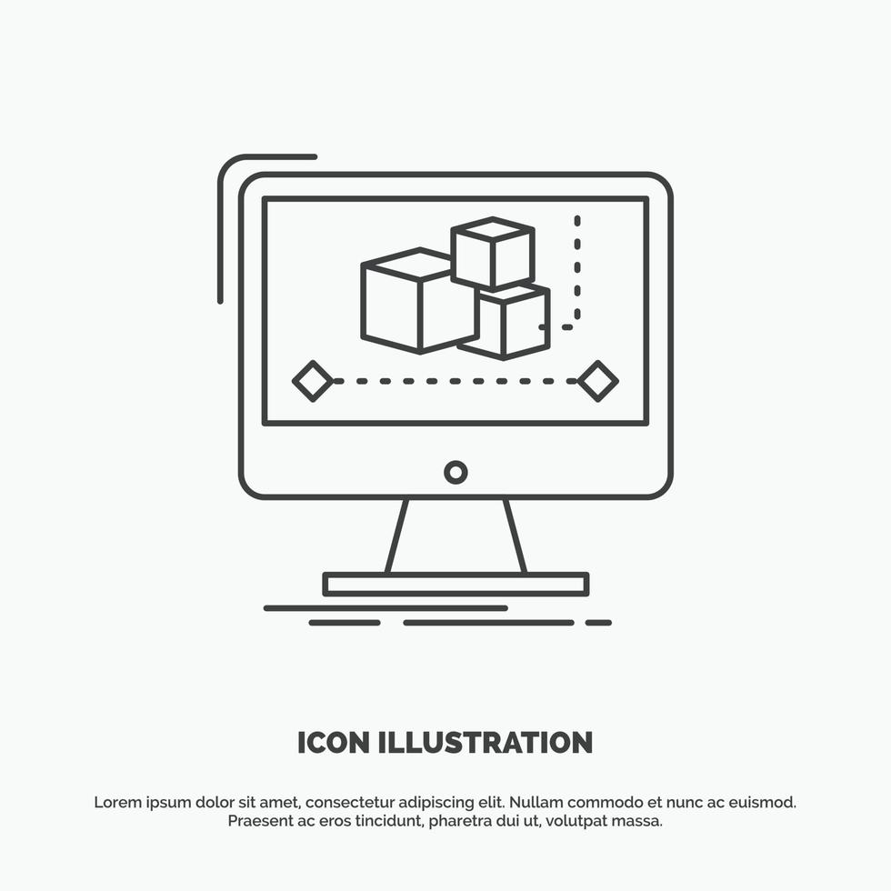 Animation. computer. editor. monitor. software Icon. Line vector gray symbol for UI and UX. website or mobile application
