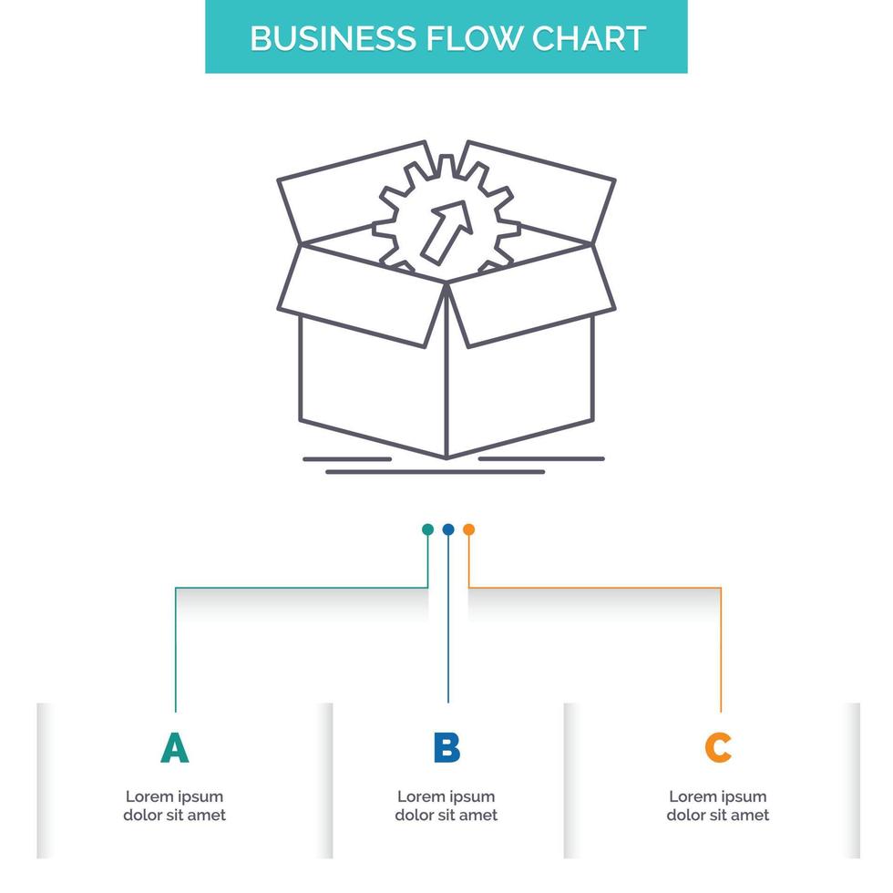 upload. performance. productivity. progress. work Business Flow Chart Design with 3 Steps. Line Icon For Presentation Background Template Place for text vector