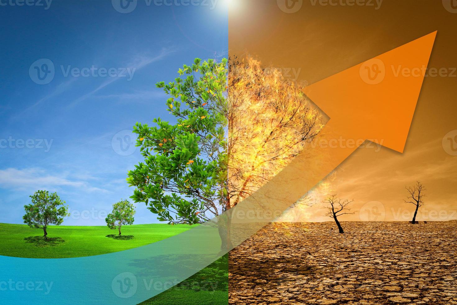 Concept of global temperature rising and global warming. photo