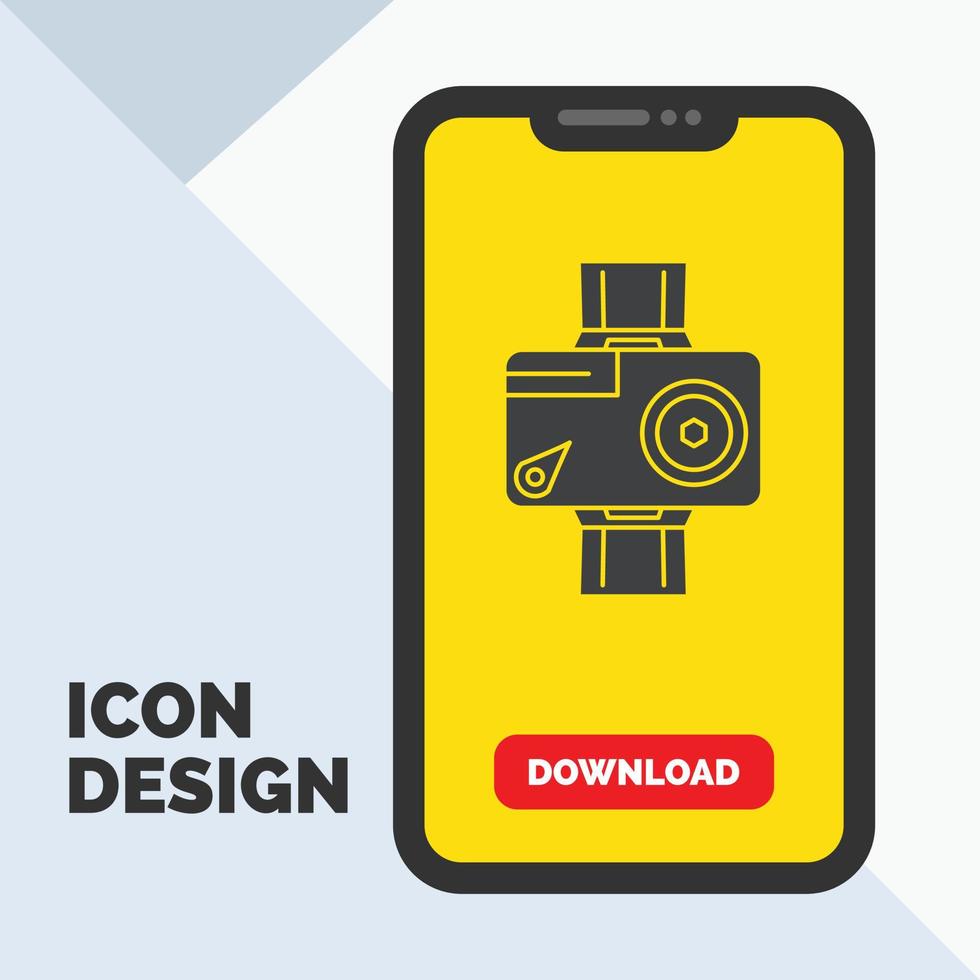 camera. action. digital. video. photo Glyph Icon in Mobile for Download Page. Yellow Background vector