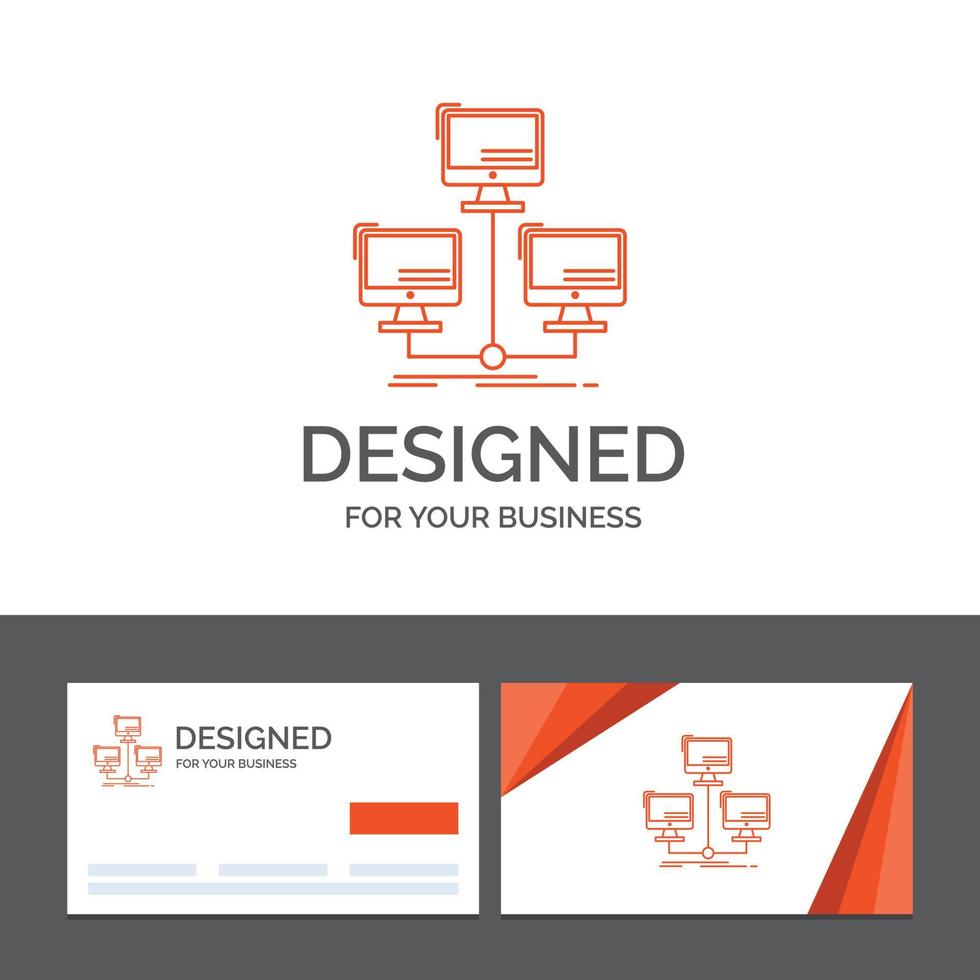 plantilla de logotipo empresarial para base de datos. repartido. conexión. la red. computadora. tarjetas de visita naranjas con plantilla de logotipo de marca vector