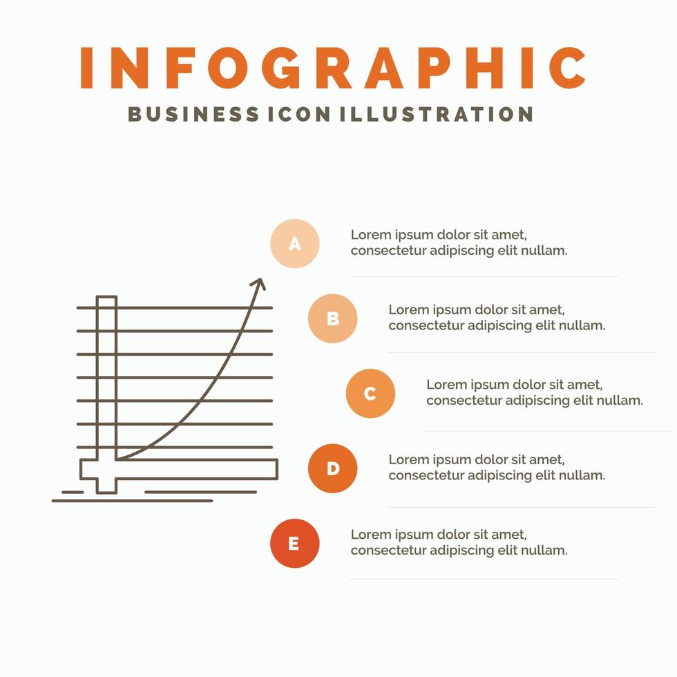 flecha. cuadro. curva. experiencia. plantilla de infografía de objetivos para sitio web y presentación. icono de línea gris con ilustración de vector de estilo infográfico naranja