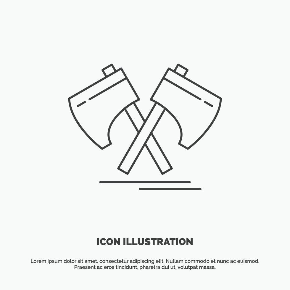 Axe. hatchet. tool. cutter. viking Icon. Line vector gray symbol for UI and UX. website or mobile application