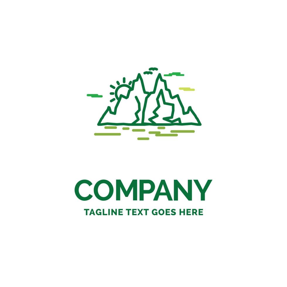 Nature. hill. landscape. mountain. water Flat Business Logo template. Creative Green Brand Name Design. vector