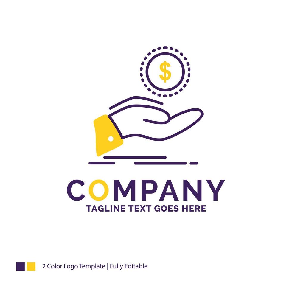 Company Name Logo Design For help. cash out. debt. finance. loan. Purple and yellow Brand Name Design with place for Tagline. Creative Logo template for Small and Large Business. vector