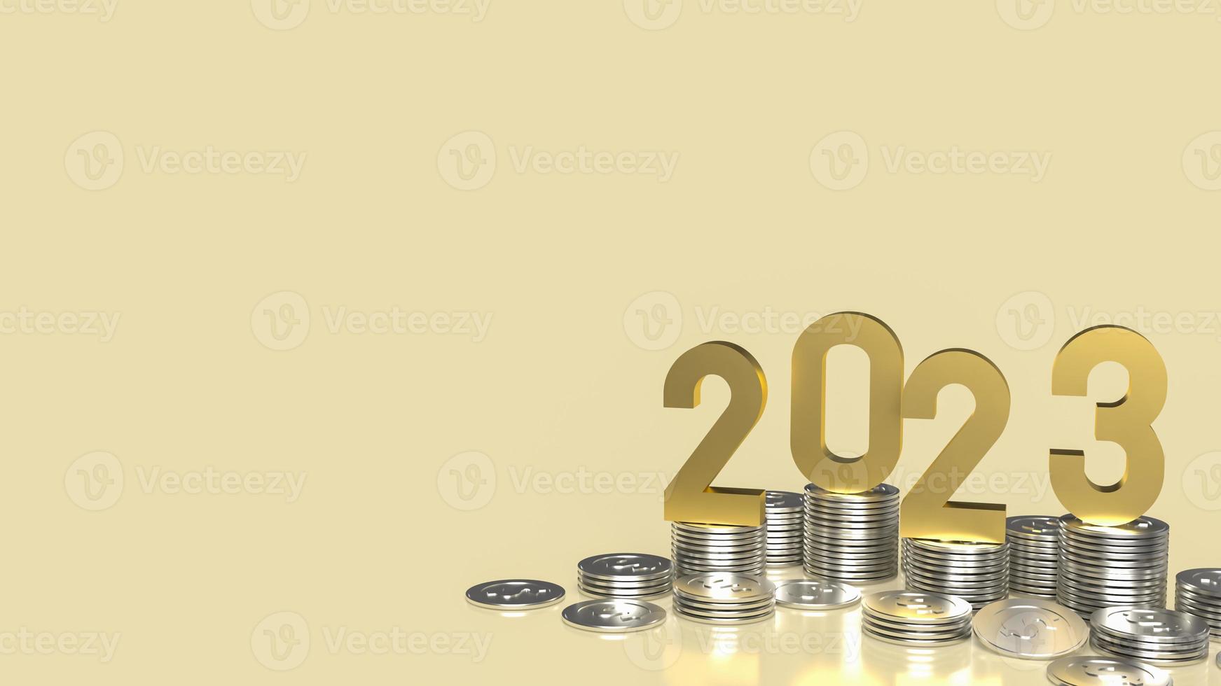 The 2023 gold and coins for business concept 3d rendering photo