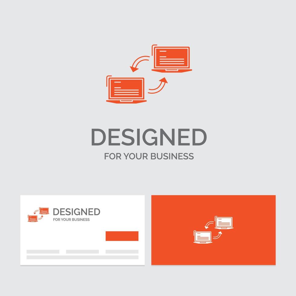 Business logo template for Computer. connection. link. network. sync. Orange Visiting Cards with Brand logo template. vector