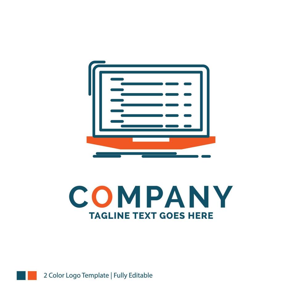 Api. app. coding. developer. laptop Logo Design. Blue and Orange Brand Name Design. Place for Tagline. Business Logo template. vector