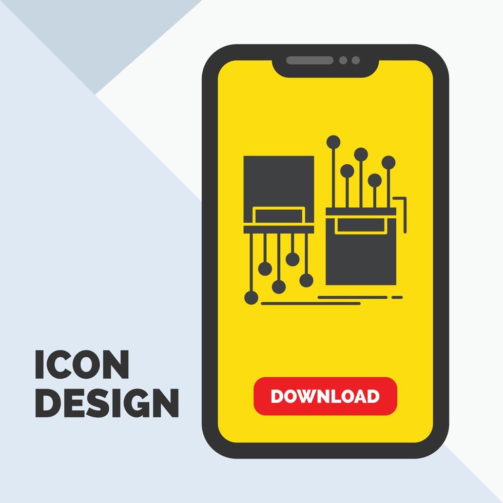 digital. fiber. electronic. lane. cable Glyph Icon in Mobile for Download Page. Yellow Background vector