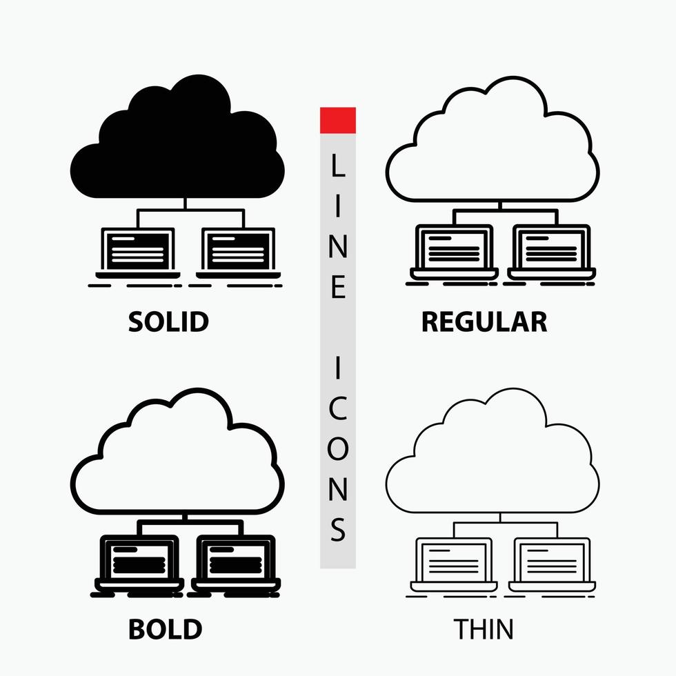 cloud. network. server. internet. data Icon in Thin. Regular. Bold Line and Glyph Style. Vector illustration