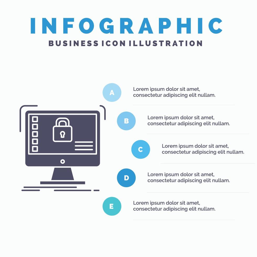 seguro. proteccion. seguro. sistema. plantilla de infografía de datos para sitio web y presentación. icono de glifo gris con ilustración de vector de estilo infográfico azul.