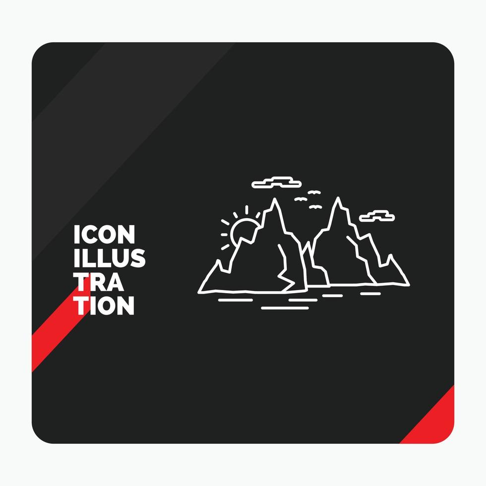 Red and Black Creative presentation Background for Mountain. hill. landscape. nature. sun Line Icon vector