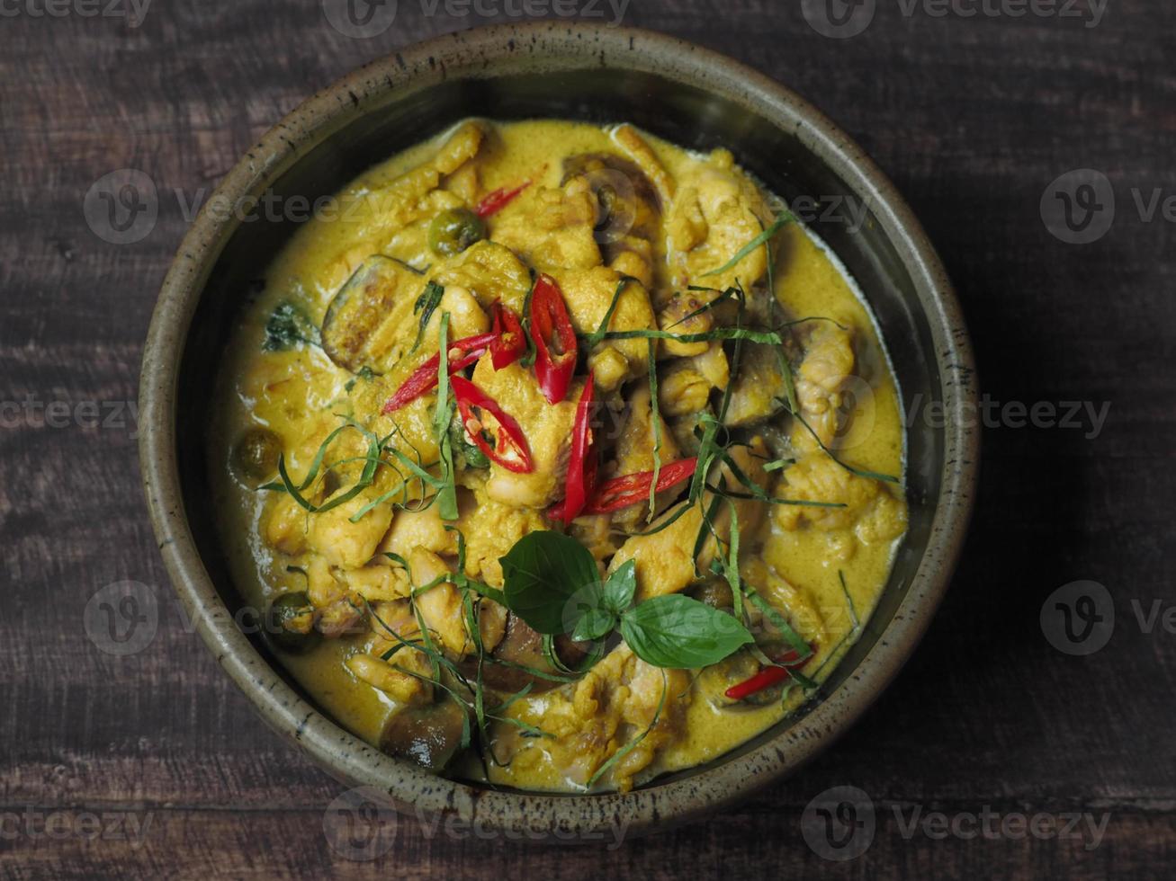 A set of Thai food on a wood table with beautiful light photo