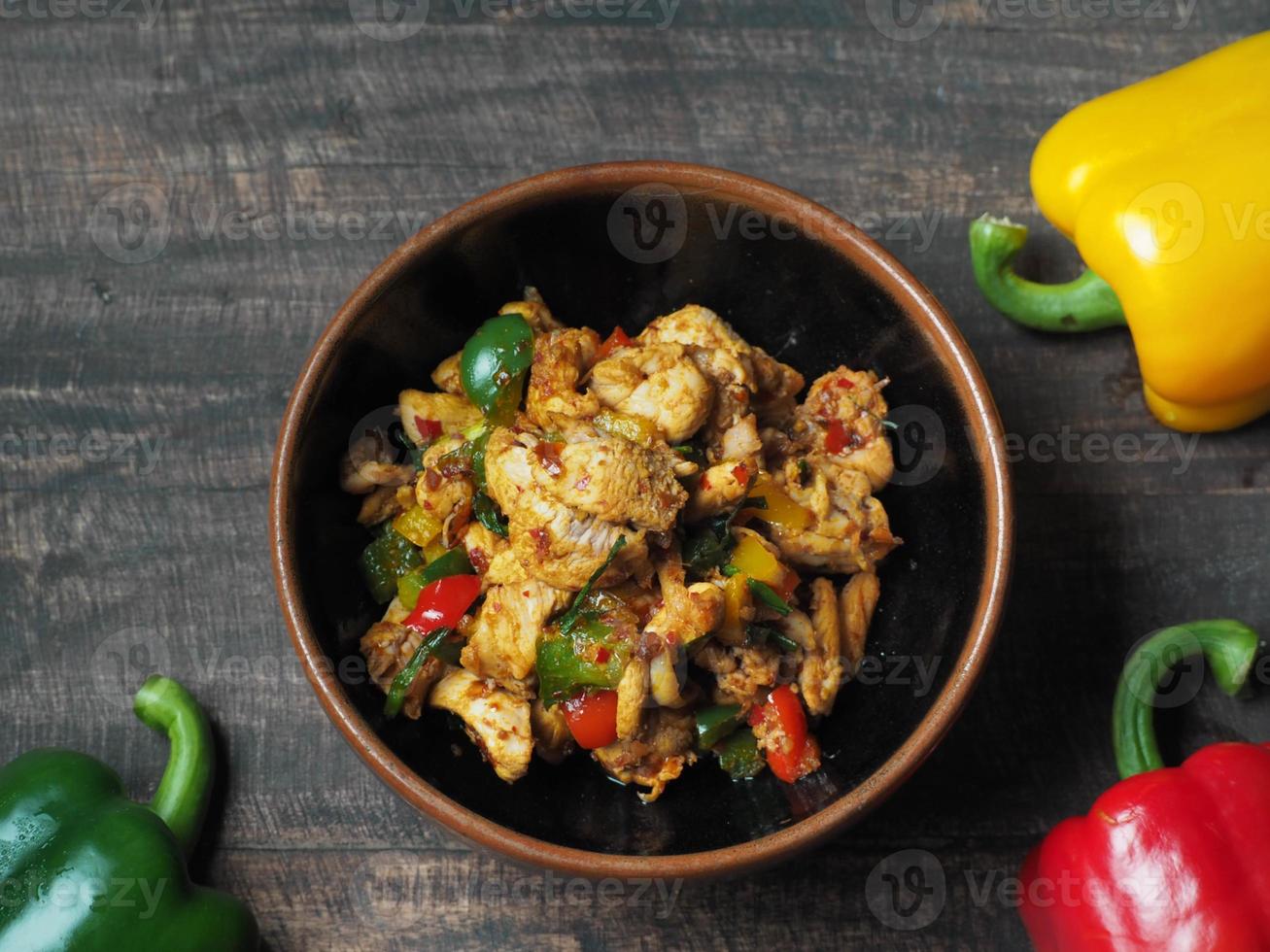 A set of Thai food on a wood table with beautiful light photo