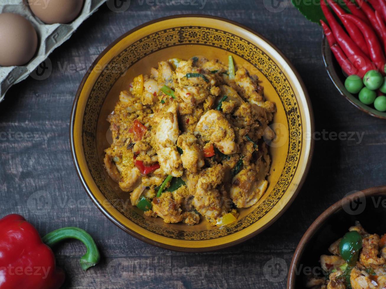 A set of Thai food on a wood table with beautiful light photo