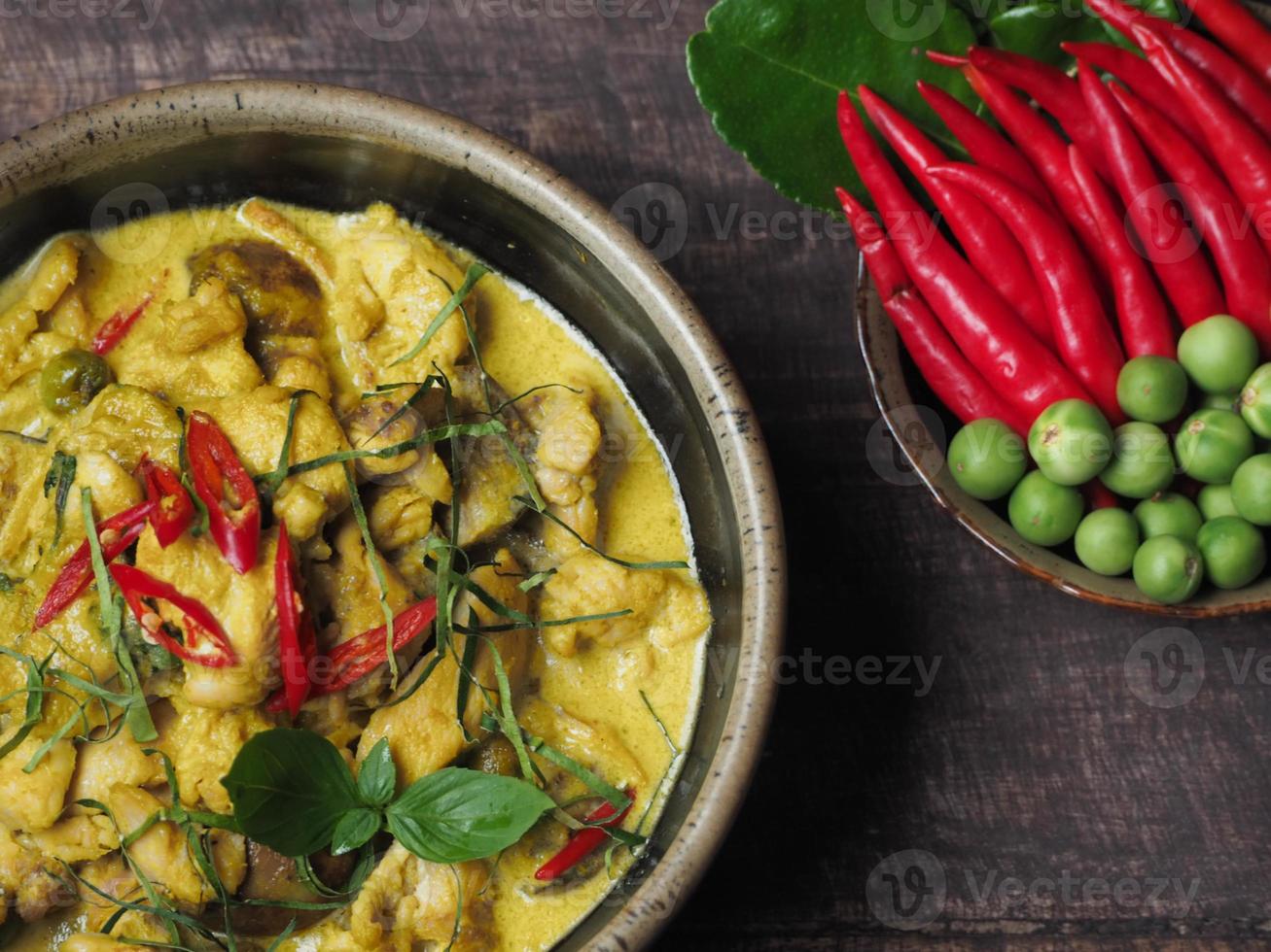 A set of Thai food on a wood table with beautiful light photo