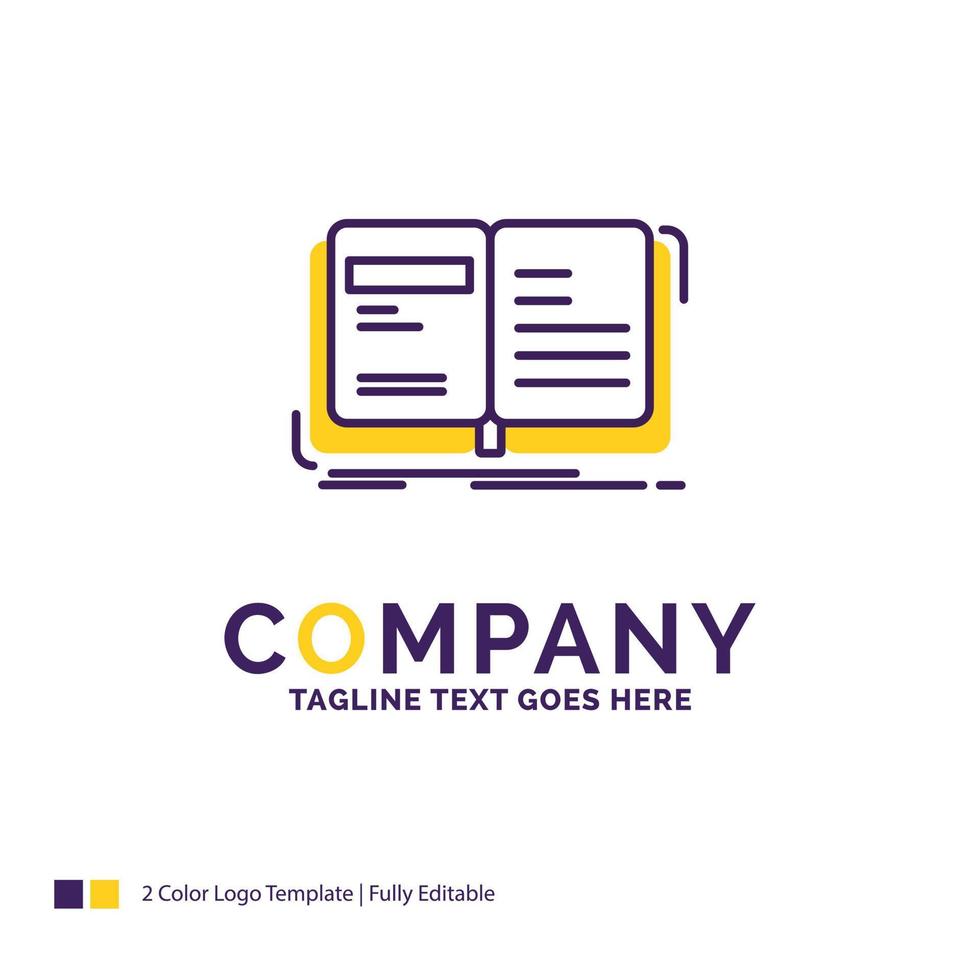 Company Name Logo Design For Author. book. open. story. storytelling. Purple and yellow Brand Name Design with place for Tagline. Creative Logo template for Small and Large Business. vector