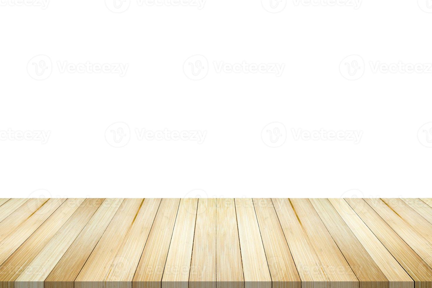 Empty bamboo wood table top isolated on white background for product display montage photo