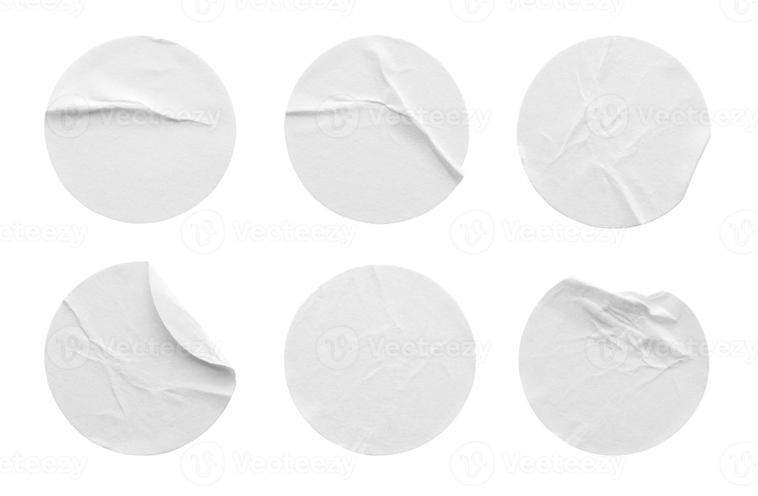 Blank white round paper sticker label set collection isolated on white background with clipping path photo