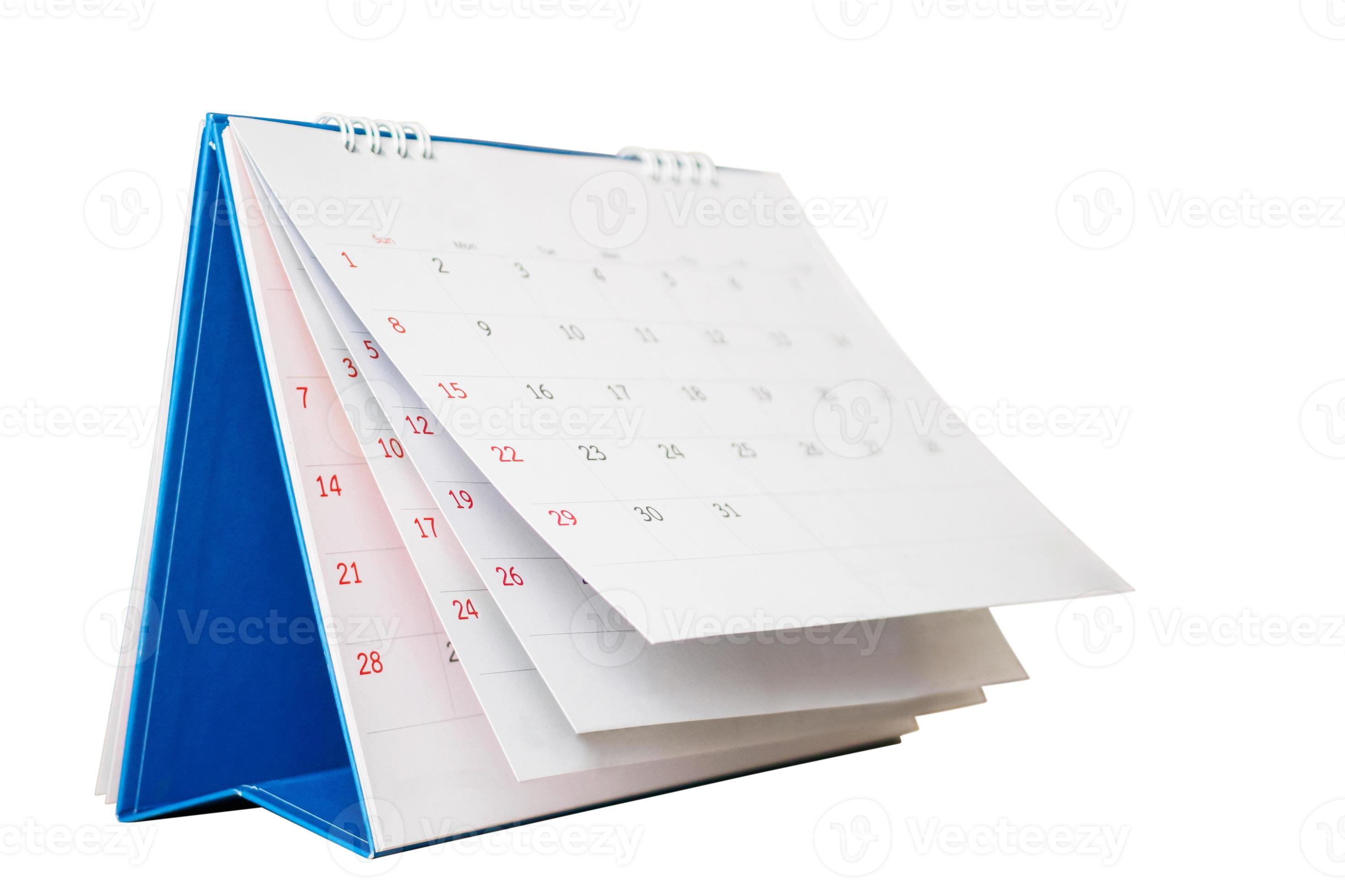 White paper desk calendar flipping page mockup isolated on white