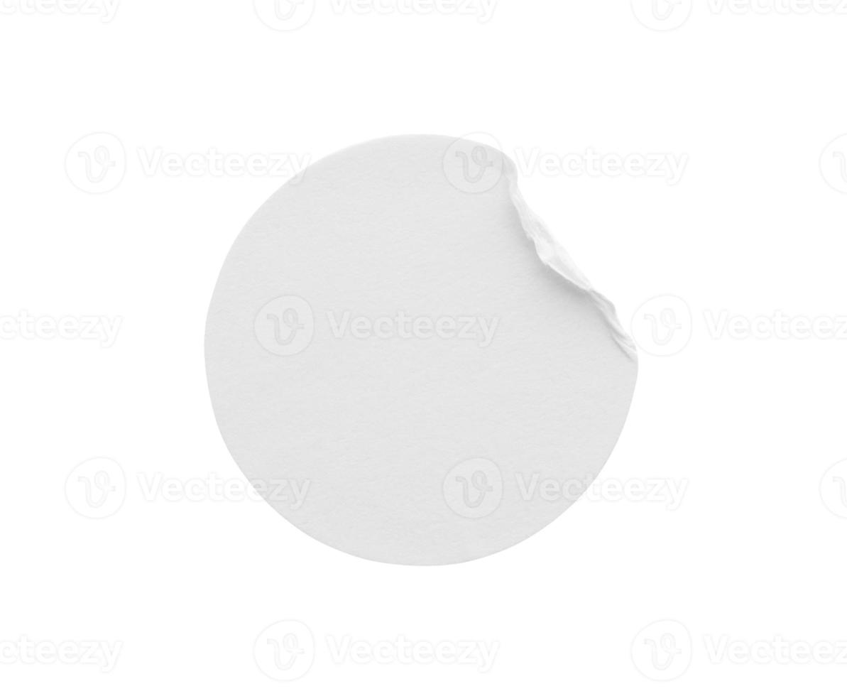 Blank white round paper sticker label isolated on white background with clipping path photo