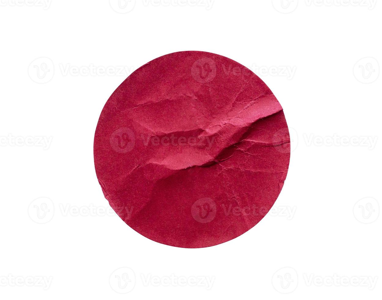 Blank red round adhesive paper sticker label isolated on white background photo