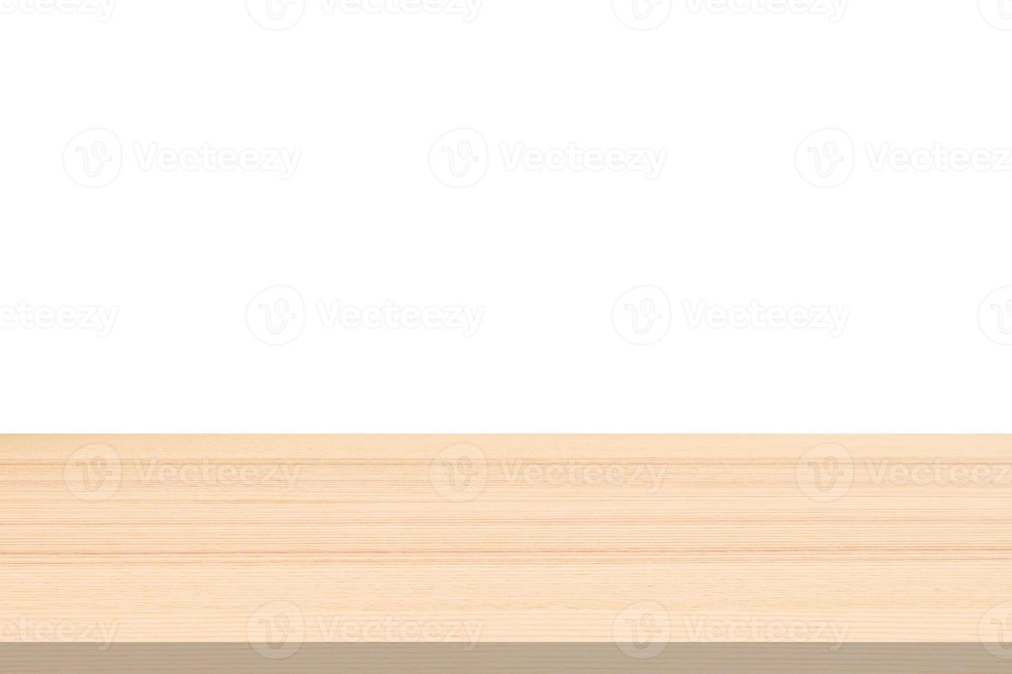 Empty wooden table top isolated on white background for product display montage photo