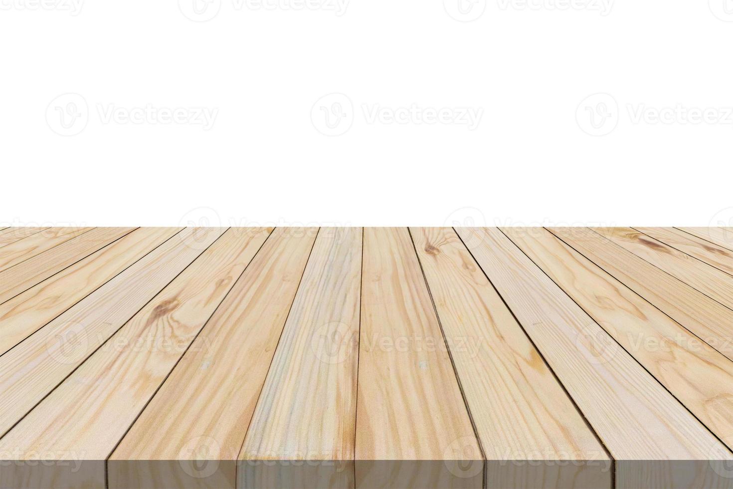 Empty wooden table top isolated on white background for product display montage photo