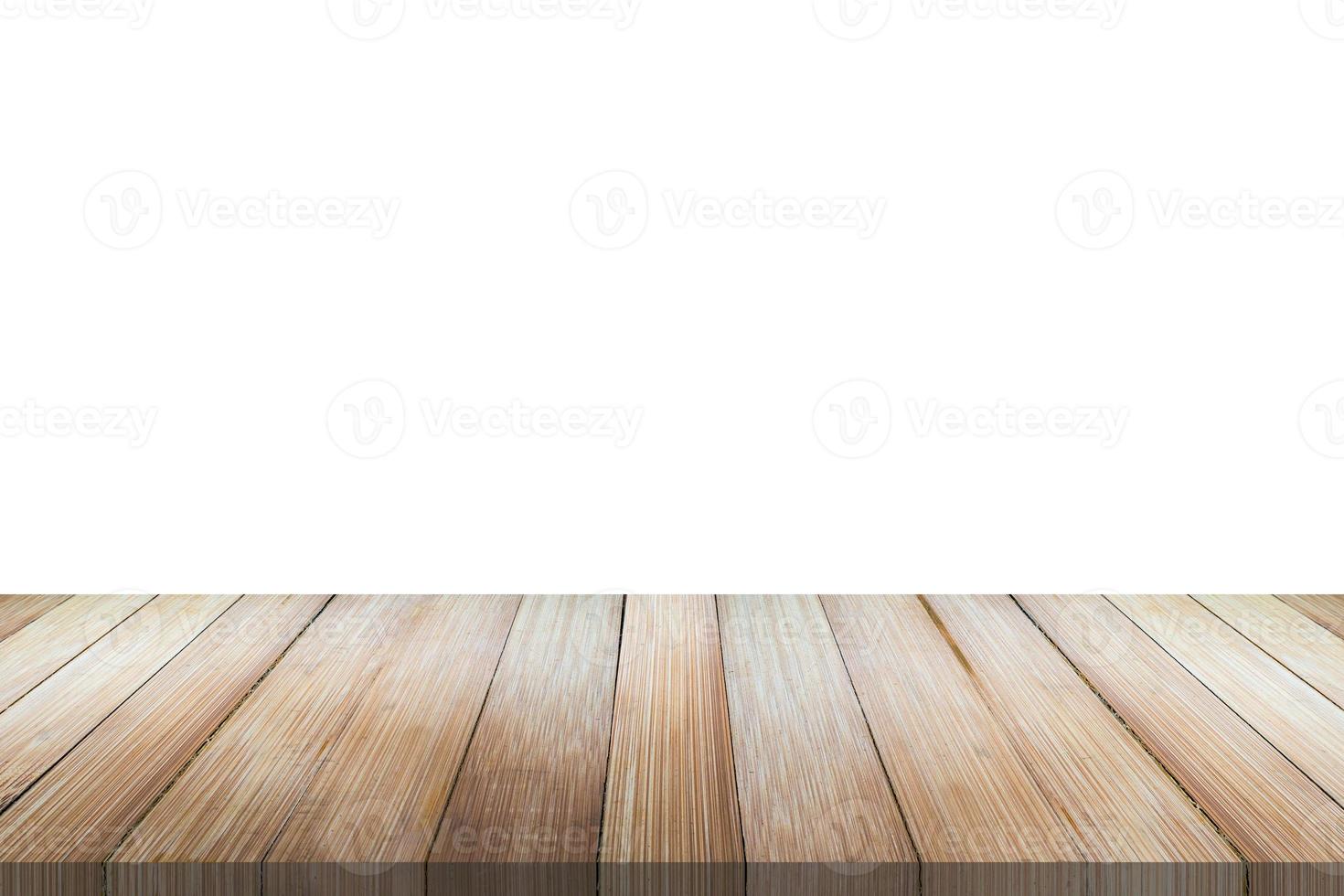 Empty bamboo wood table top isolated on white background for product display montage photo