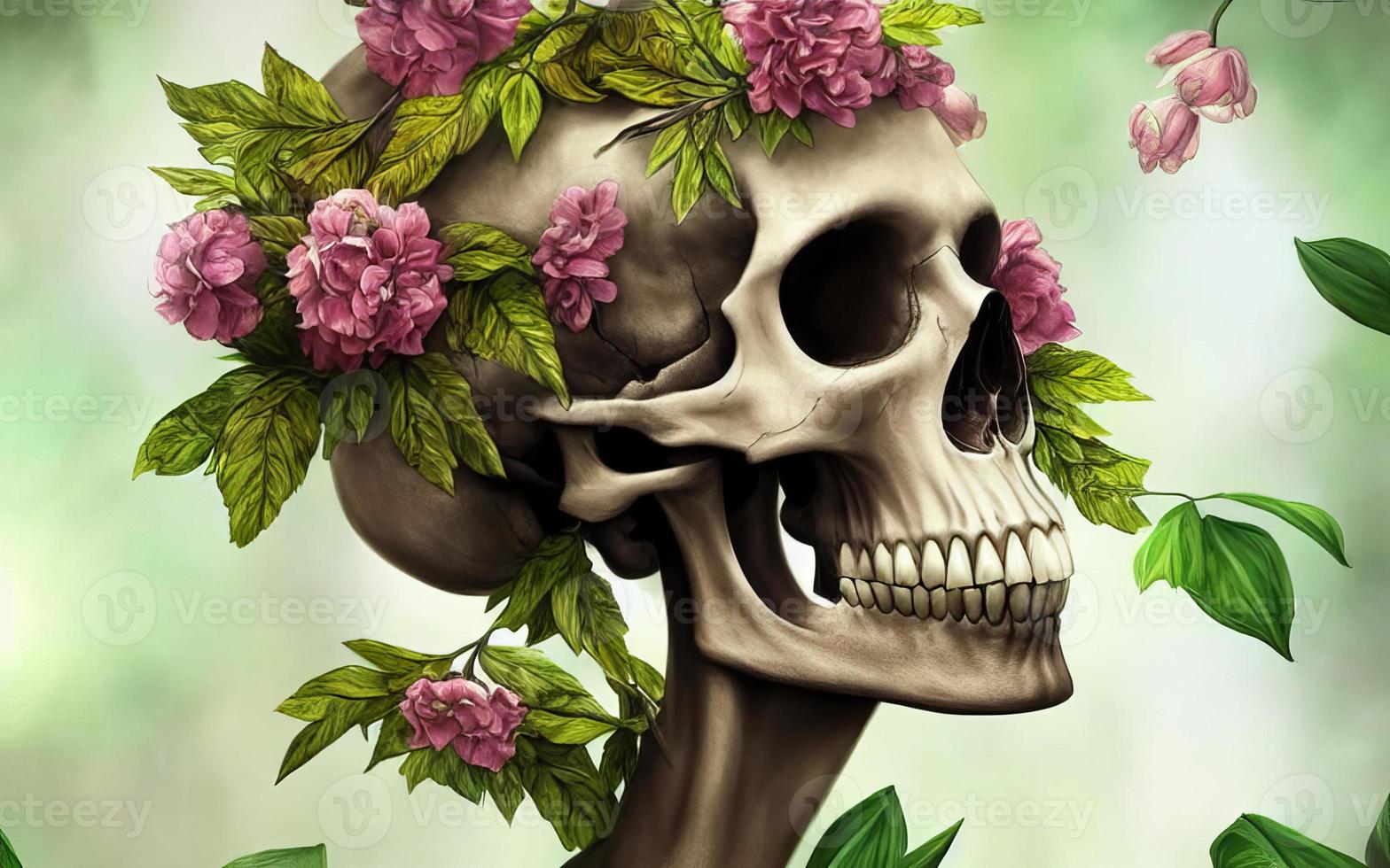 Skull covered with flowers for day of the dead mexican festival creative illustration photo