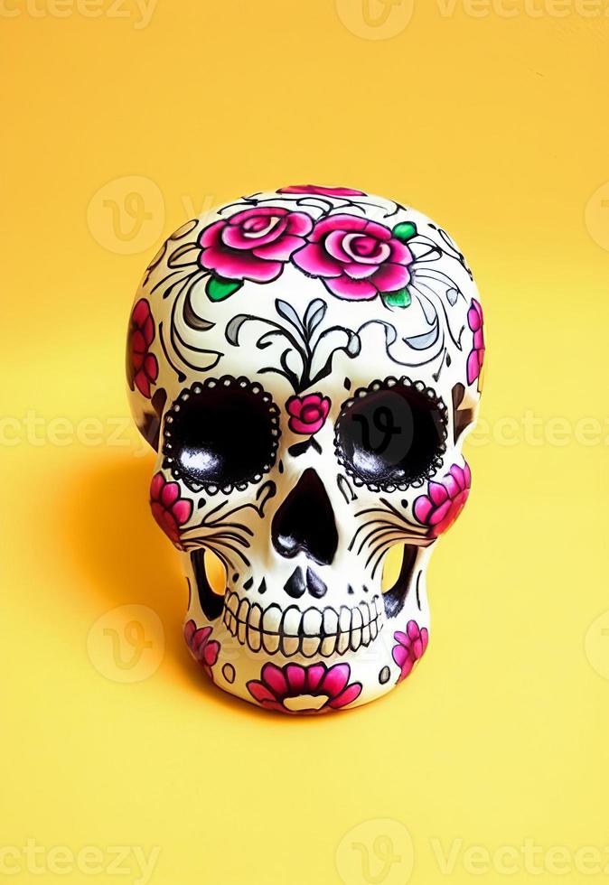 Dia de los muertos traditional calavera sugar skull decorated with flowers the day of the dead illustration photo