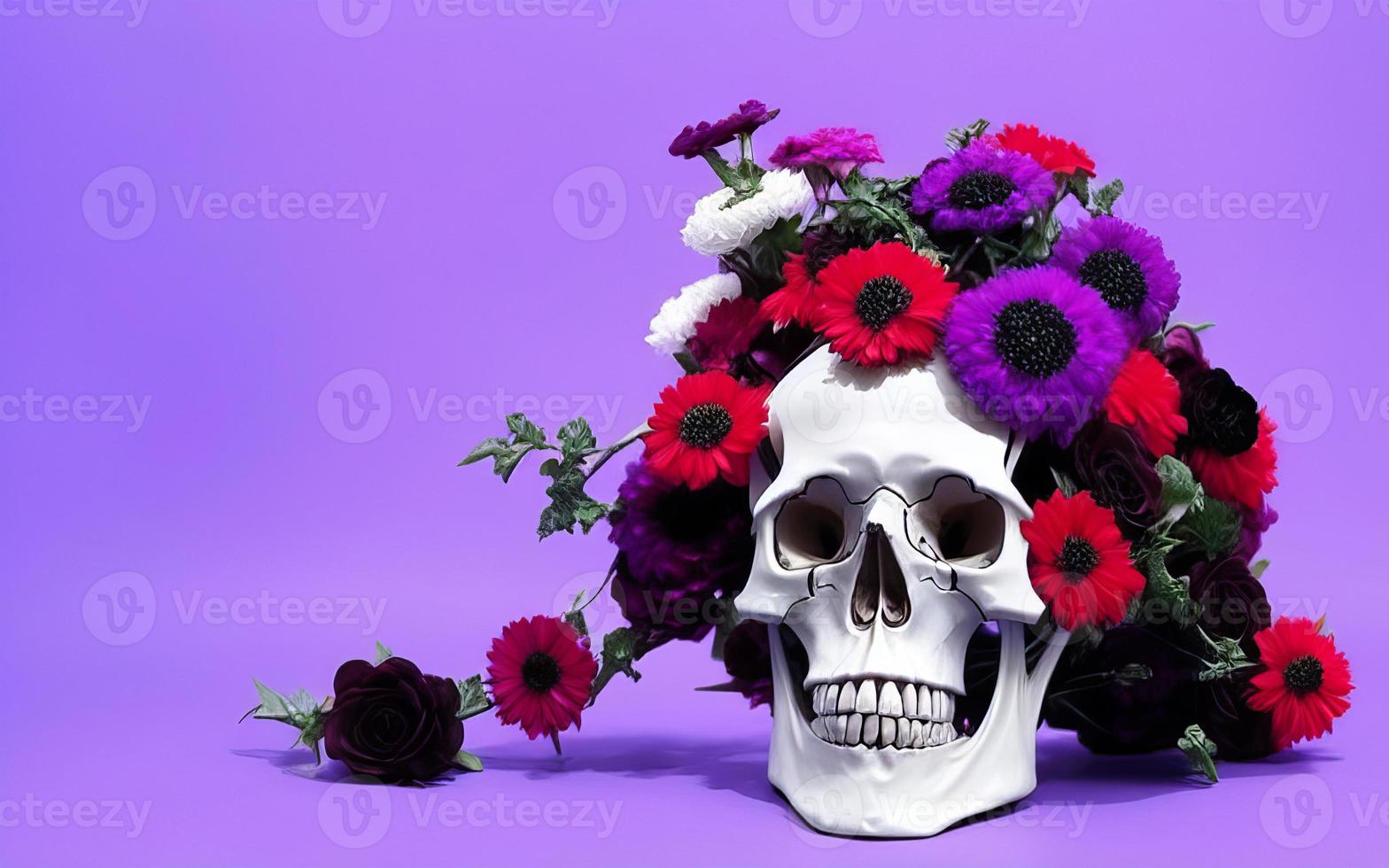 Skull with flowers spooky creative for dia de los muertos day of the dead halloween photo