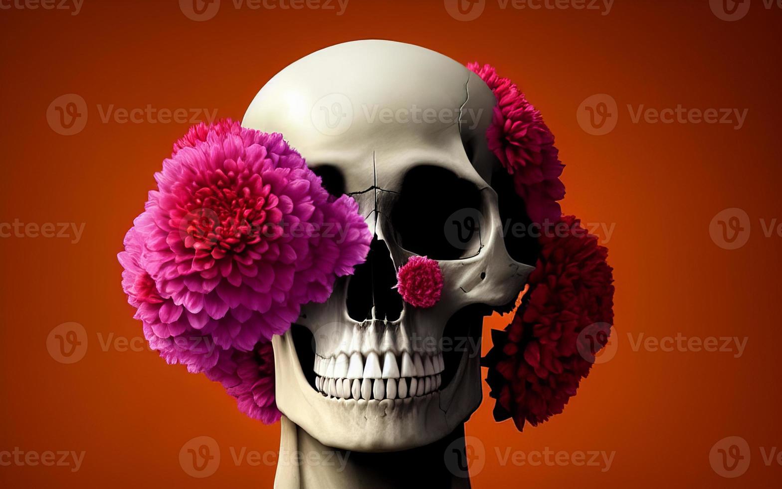 Skull with flowers spooky creative for dia de los muertos day of the dead halloween photo