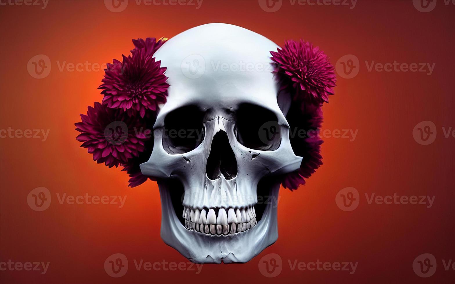 Skull with flowers spooky creative for dia de los muertos day of the dead halloween photo