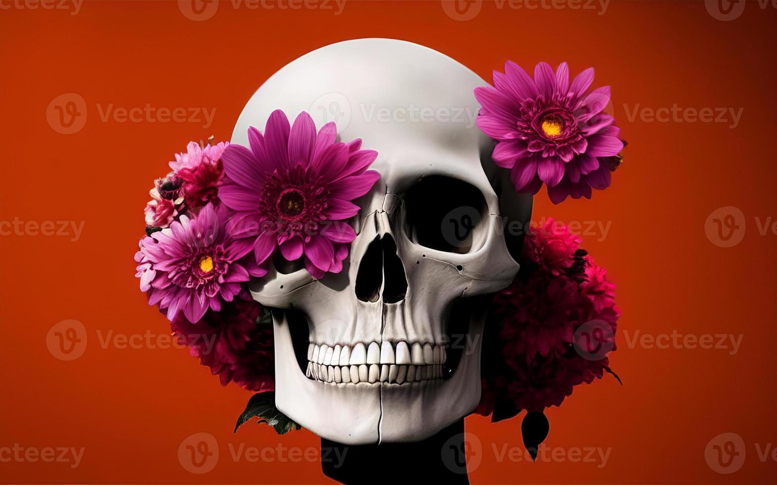 calavera con flores espeluznante creativa para dia de los muertos dia de los muertos halloween foto