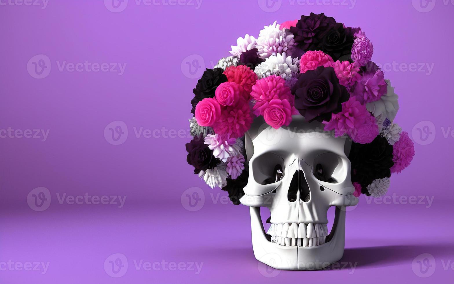 Skull with flowers spooky creative for dia de los muertos day of the dead halloween photo