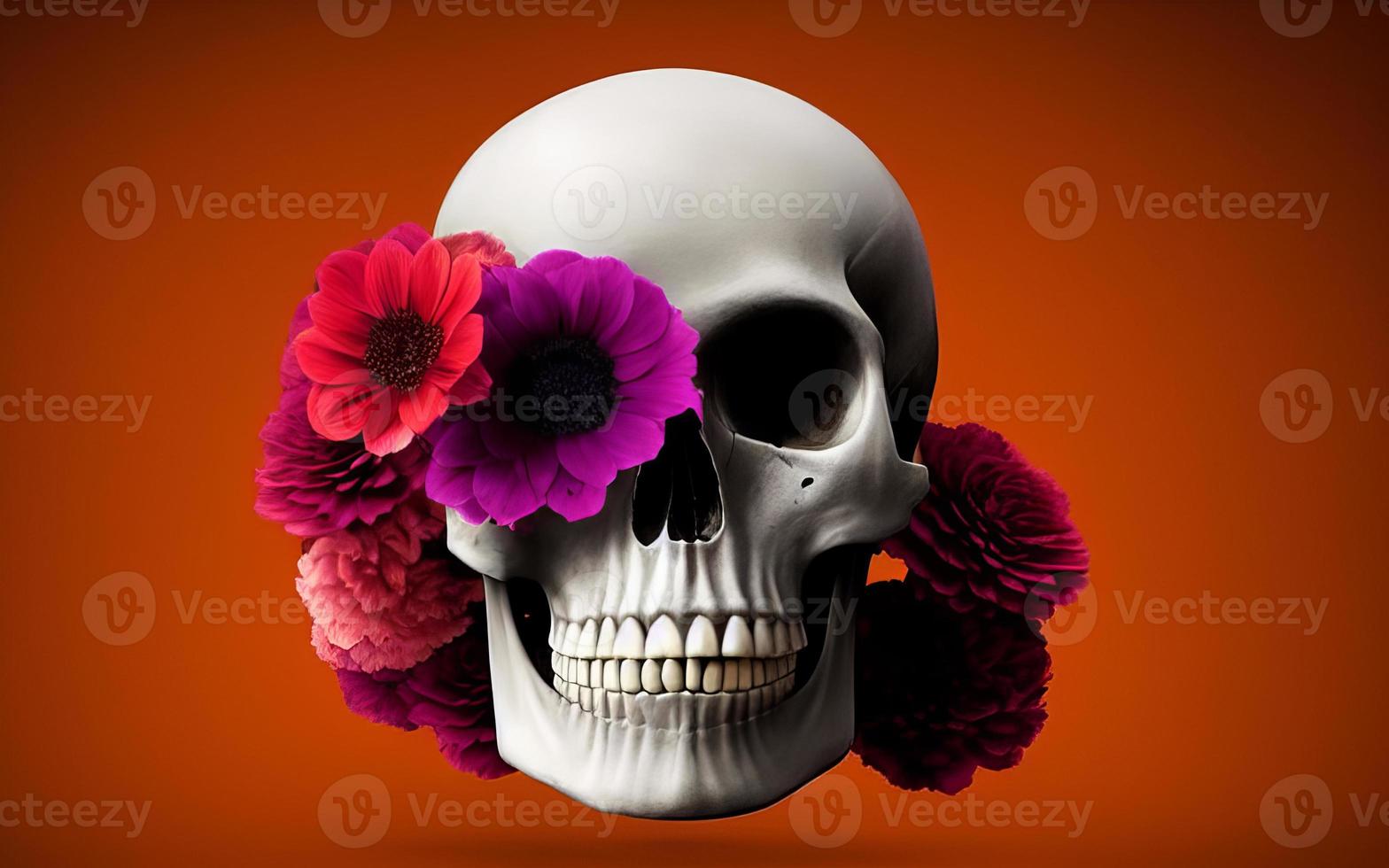 Skull with flowers spooky creative for dia de los muertos day of the dead halloween photo