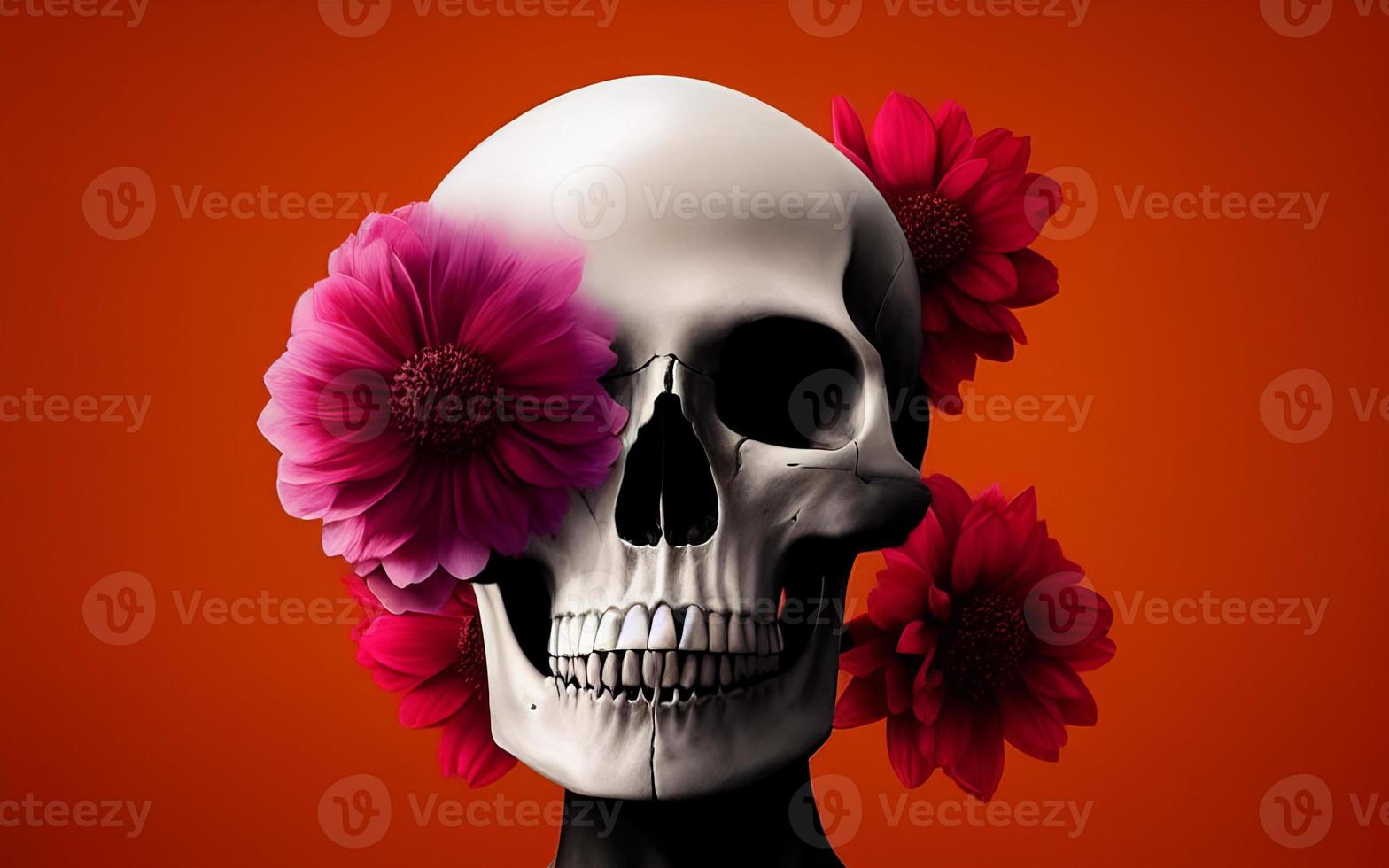 Skull with flowers spooky creative for dia de los muertos day of the dead halloween photo