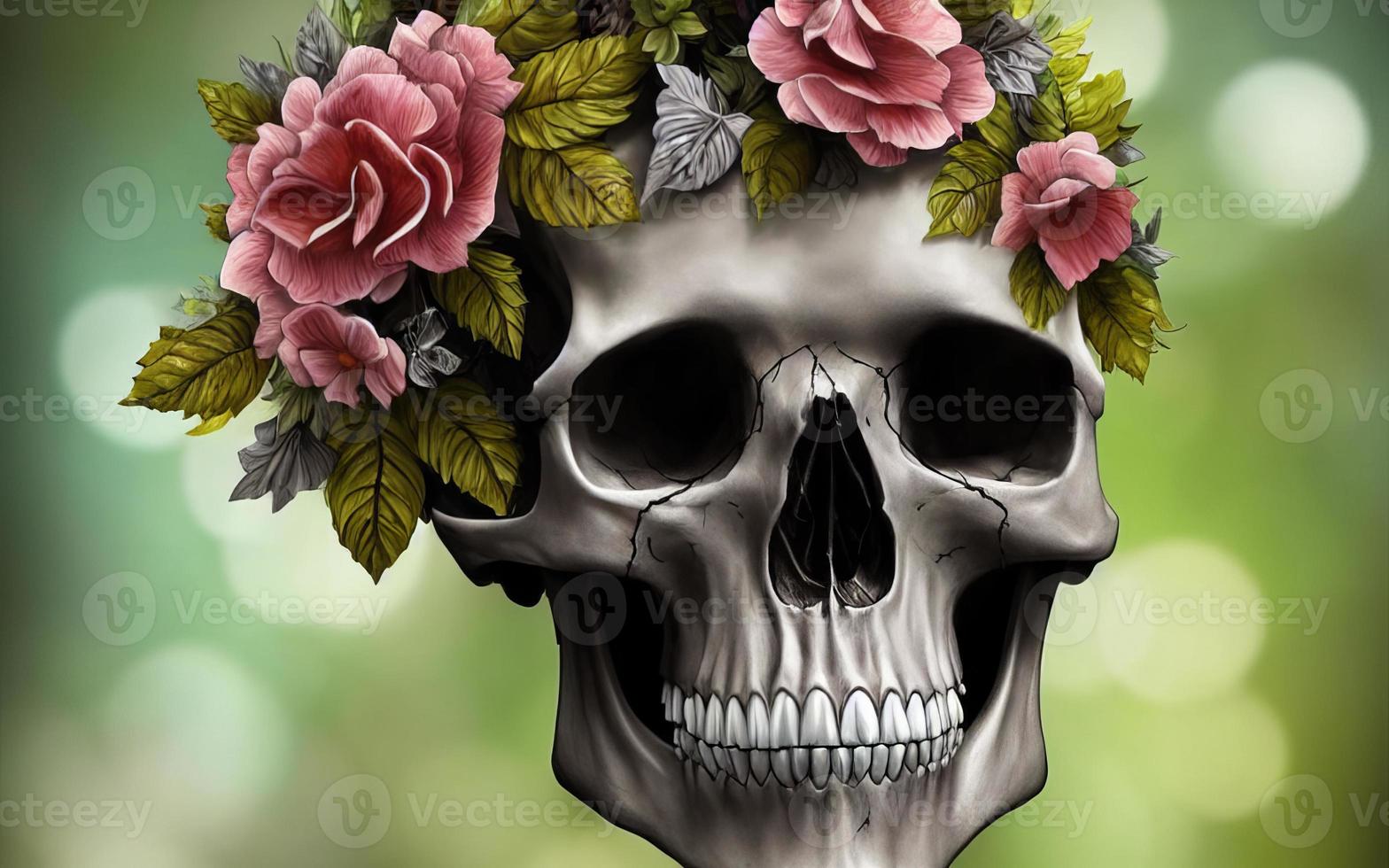 cráneo cubierto de flores para el día de los muertos festival mexicano ilustración creativa foto