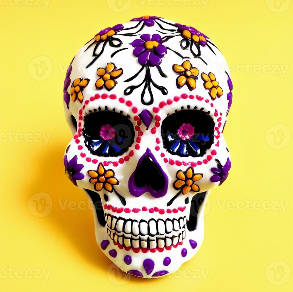 Dia de los muertos traditional calavera sugar skull decorated with flowers the day of the dead illustration photo