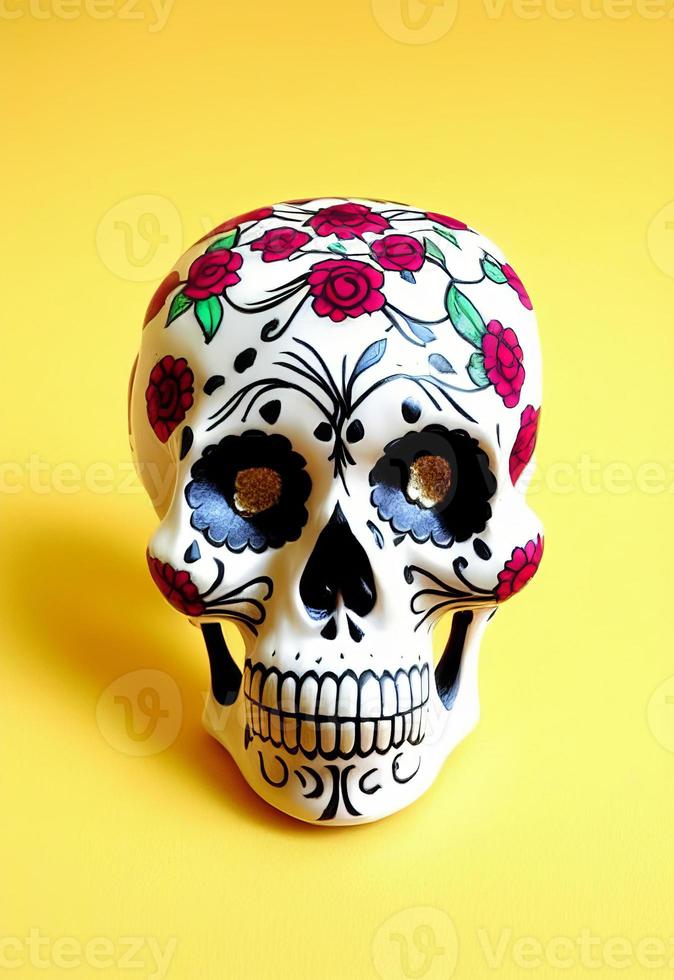 Dia de los muertos traditional calavera sugar skull decorated with flowers the day of the dead illustration photo