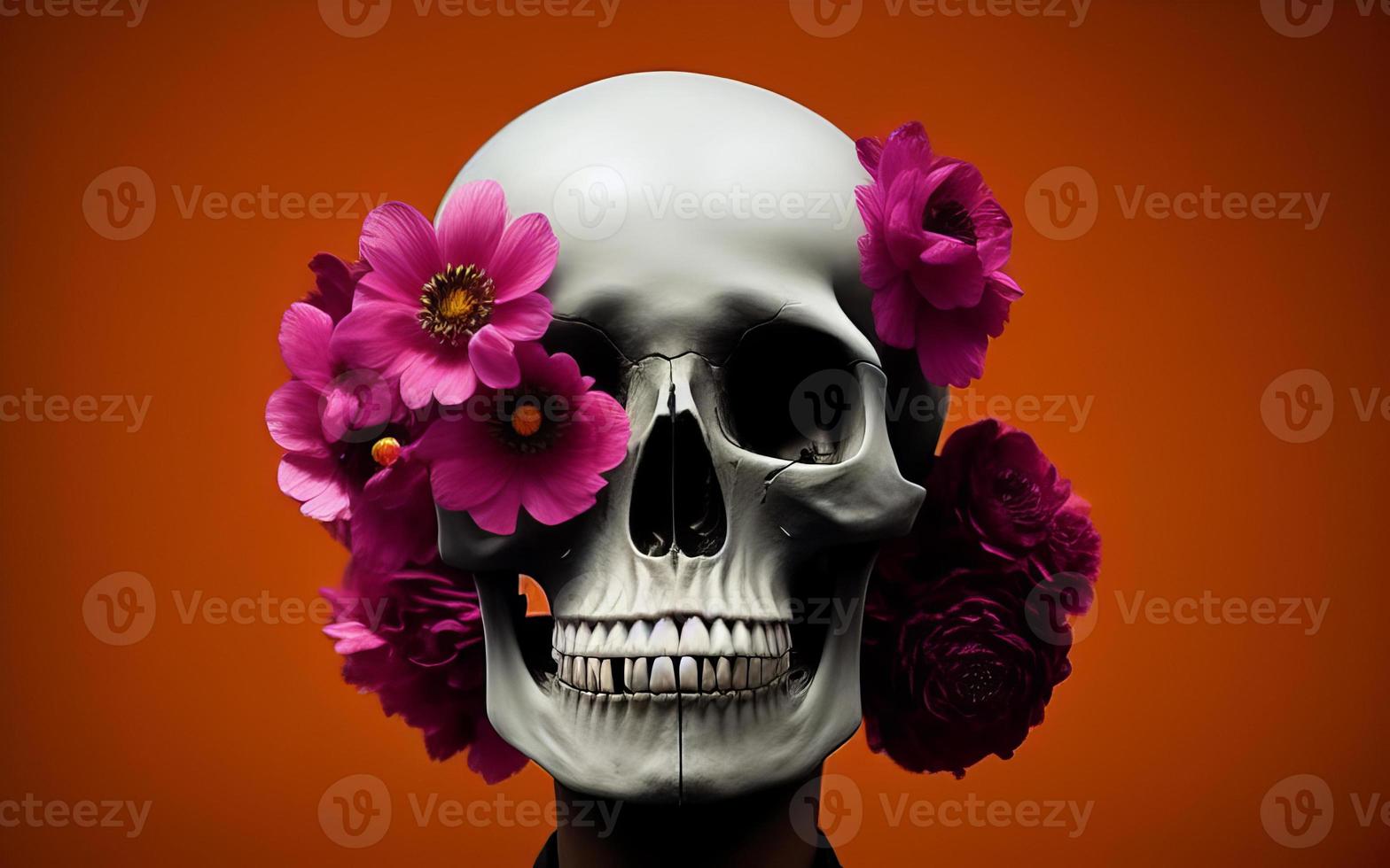 Skull with flowers spooky creative for dia de los muertos day of the dead halloween photo