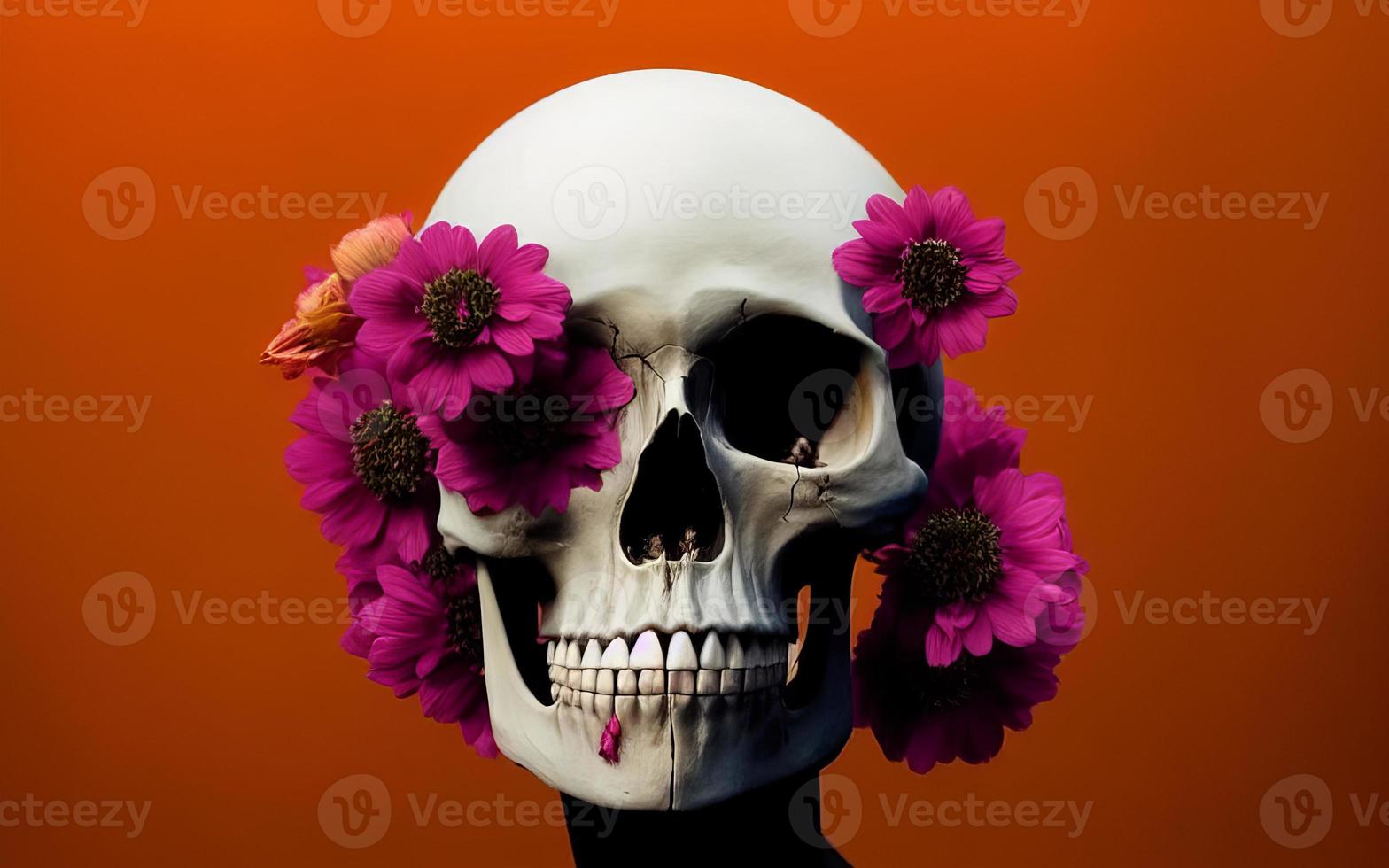 Skull with flowers spooky creative for dia de los muertos day of the dead halloween photo