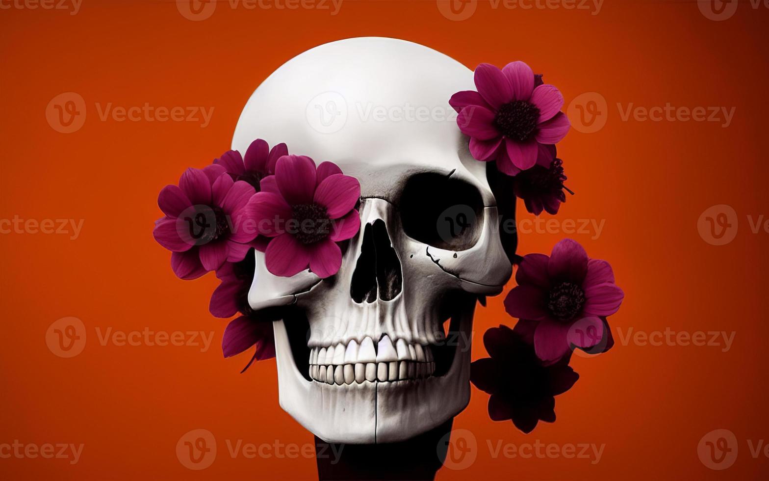 Skull with flowers spooky creative for dia de los muertos day of the dead halloween photo