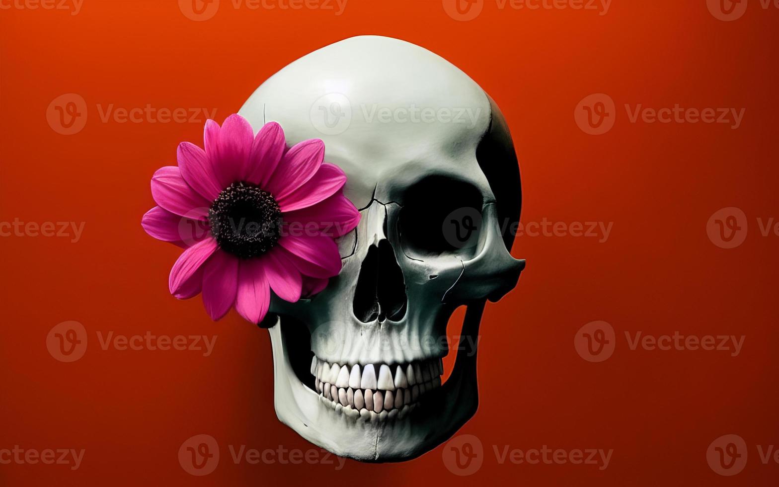 Skull with flowers spooky creative for dia de los muertos day of the dead halloween photo