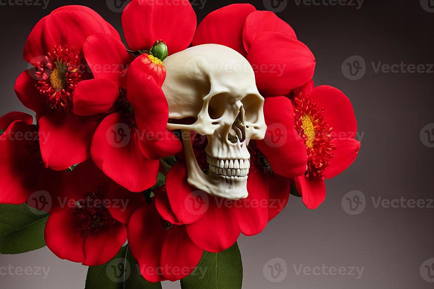 Skull covered with flowers for day of the dead mexican festival creative illustration photo