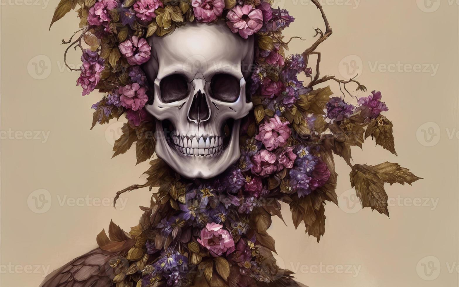 Skull covered with flowers for day of the dead mexican festival creative illustration photo