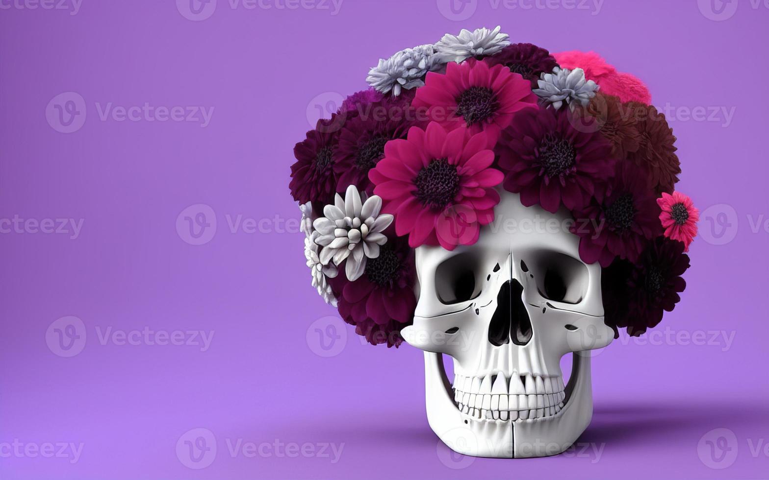 Skull with flowers spooky creative for dia de los muertos day of the dead halloween photo