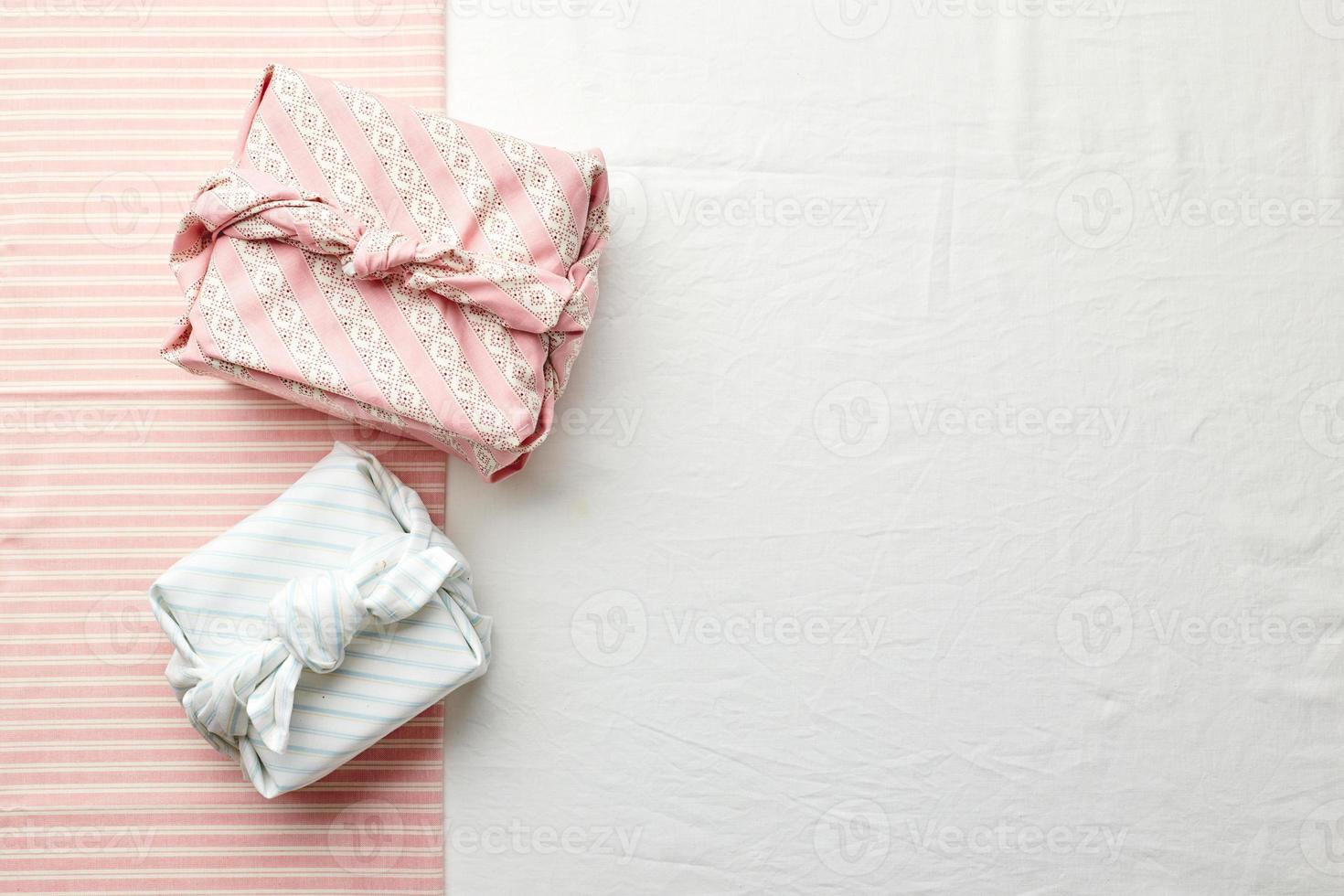 Eco-friendly gift wrap in traditional japanese furoshiki style, eco-friendly gift wrap and Zero Wast concept photo